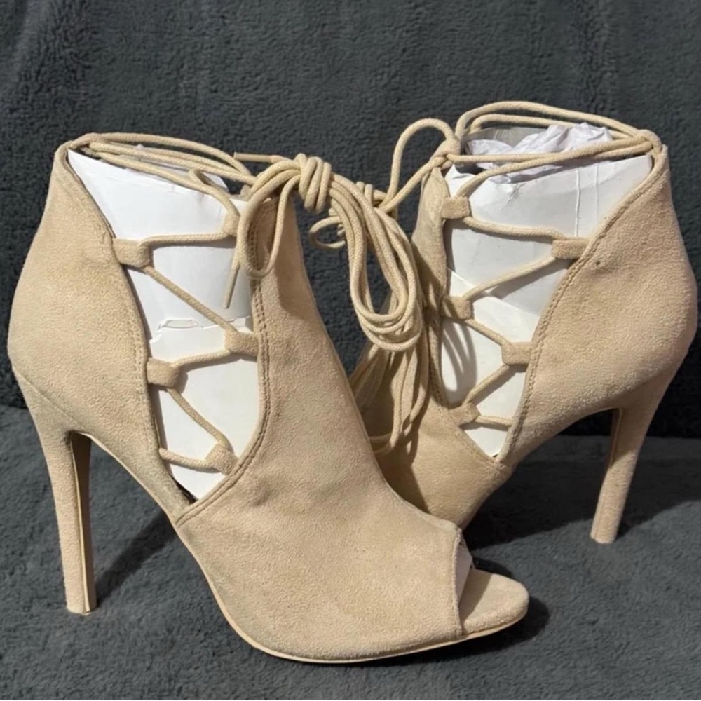 Elegant Tan Lace-Up Heels